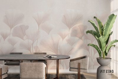 pearly-beige ginkgo leaves on a delicate watercolor background - wall mural