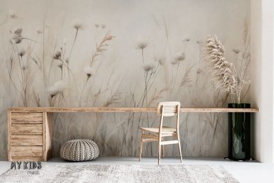 airy tall grasses in beige shades on light background - wall mural