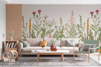 tall colorful herbs on light background - wall mural