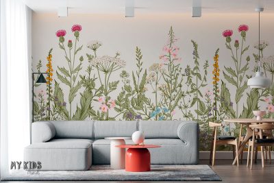 tall colorful herbs on light background - wall mural