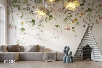 set of watercolor wildflowers in green - children’s wall mural
