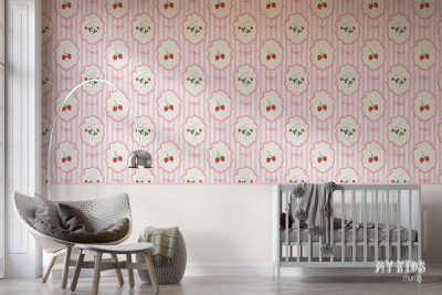 strawberries and bows in pastel colors - children’s wall mural