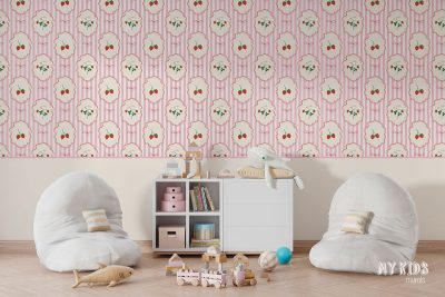 strawberries and bows in pastel colors - children’s wall mural